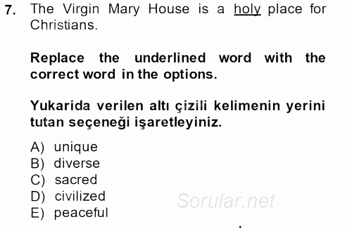 Turizm Için Ingilizce 2 2013 - 2014 Tek Ders Sınavı 7.Soru