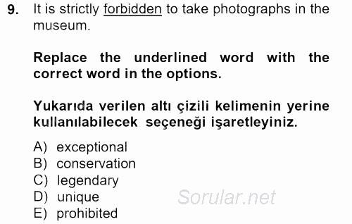 Turizm Için Ingilizce 2 2013 - 2014 Tek Ders Sınavı 9.Soru