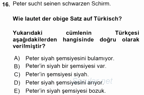 Almanca 2 2017 - 2018 3 Ders Sınavı 16.Soru