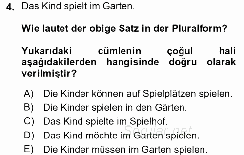 Almanca 2 2017 - 2018 3 Ders Sınavı 4.Soru