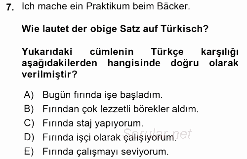 Almanca 2 2017 - 2018 3 Ders Sınavı 7.Soru