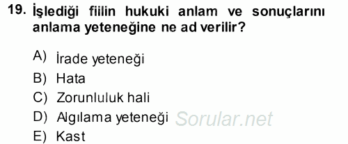 Ceza Hukukuna Giriş 2014 - 2015 Ara Sınavı 19.Soru