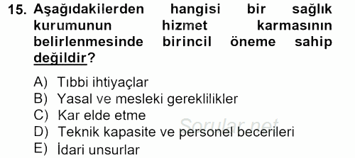 Sağlık Kurumları Yönetimi 2 2012 - 2013 Ara Sınavı 15.Soru