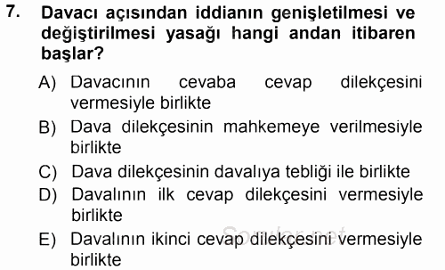 Medeni Usul Hukuku 2012 - 2013 Dönem Sonu Sınavı 7.Soru