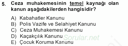 Temel Ceza Muhakemesi Hukuku Bilgisi 2012 - 2013 Ara Sınavı 5.Soru