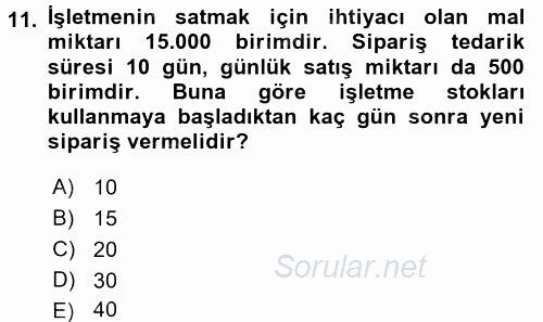 Ön Muhasebe Yazılımları Ve Kullanımı 2015 - 2016 Ara Sınavı 11.Soru