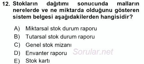 Ön Muhasebe Yazılımları Ve Kullanımı 2015 - 2016 Ara Sınavı 12.Soru