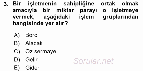 Ön Muhasebe Yazılımları Ve Kullanımı 2015 - 2016 Ara Sınavı 3.Soru
