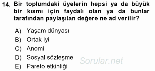 Hukuk Sosyolojisi 2016 - 2017 Dönem Sonu Sınavı 14.Soru