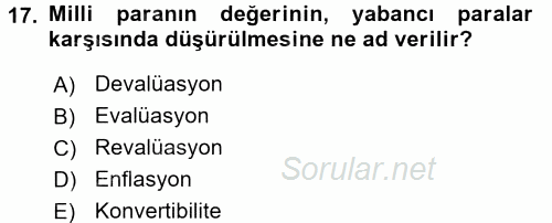 Bankaların Yönetimi Ve Denetimi 2017 - 2018 3 Ders Sınavı 17.Soru