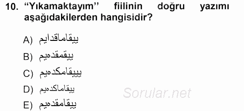Osmanlı Türkçesi 1 2012 - 2013 Ara Sınavı 10.Soru