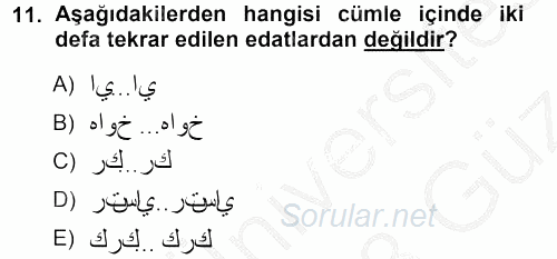 Osmanlı Türkçesi 1 2012 - 2013 Ara Sınavı 11.Soru