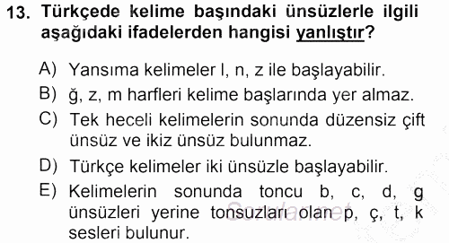 Osmanlı Türkçesi 1 2012 - 2013 Ara Sınavı 13.Soru
