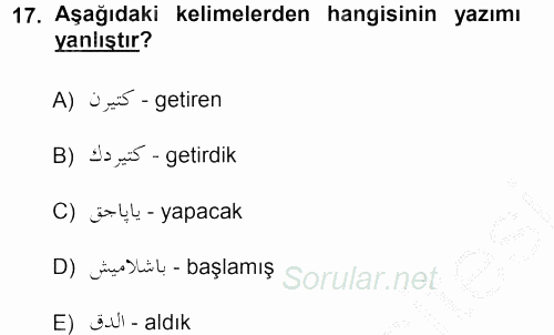 Osmanlı Türkçesi 1 2012 - 2013 Ara Sınavı 17.Soru