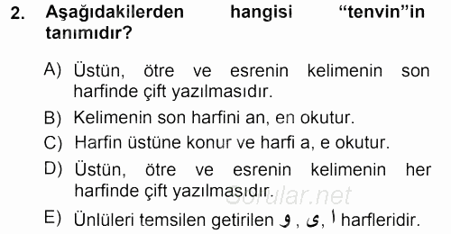 Osmanlı Türkçesi 1 2012 - 2013 Ara Sınavı 2.Soru