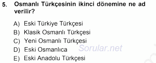 Osmanlı Türkçesi 1 2012 - 2013 Ara Sınavı 5.Soru