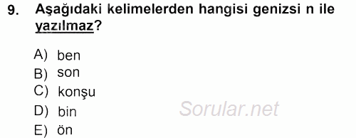Osmanlı Türkçesi 1 2012 - 2013 Ara Sınavı 9.Soru