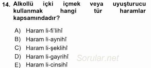 İslam İbadet Esasları 2015 - 2016 Tek Ders Sınavı 14.Soru