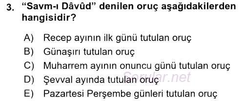 İslam İbadet Esasları 2015 - 2016 Tek Ders Sınavı 3.Soru