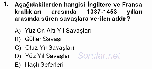 Siyasi Tarih 1 2013 - 2014 Tek Ders Sınavı 1.Soru