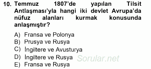 Siyasi Tarih 1 2013 - 2014 Tek Ders Sınavı 10.Soru