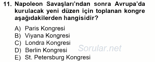 Siyasi Tarih 1 2013 - 2014 Tek Ders Sınavı 11.Soru
