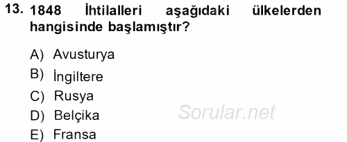 Siyasi Tarih 1 2013 - 2014 Tek Ders Sınavı 13.Soru