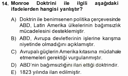 Siyasi Tarih 1 2013 - 2014 Tek Ders Sınavı 14.Soru