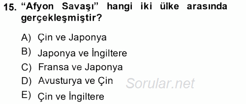 Siyasi Tarih 1 2013 - 2014 Tek Ders Sınavı 15.Soru