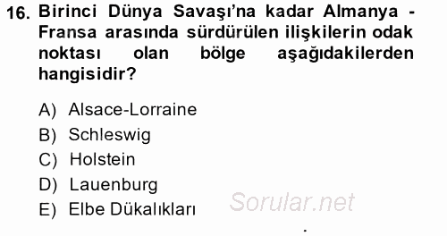 Siyasi Tarih 1 2013 - 2014 Tek Ders Sınavı 16.Soru