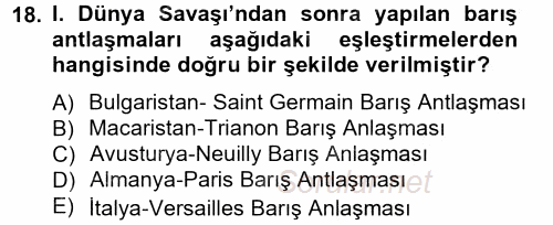 Siyasi Tarih 1 2013 - 2014 Tek Ders Sınavı 18.Soru