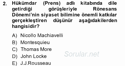 Siyasi Tarih 1 2013 - 2014 Tek Ders Sınavı 2.Soru