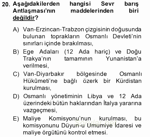 Siyasi Tarih 1 2013 - 2014 Tek Ders Sınavı 20.Soru