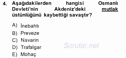 Siyasi Tarih 1 2013 - 2014 Tek Ders Sınavı 4.Soru