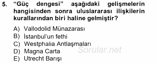 Siyasi Tarih 1 2013 - 2014 Tek Ders Sınavı 5.Soru