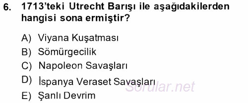 Siyasi Tarih 1 2013 - 2014 Tek Ders Sınavı 6.Soru