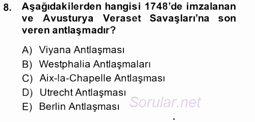 Siyasi Tarih 1 2013 - 2014 Tek Ders Sınavı 8.Soru