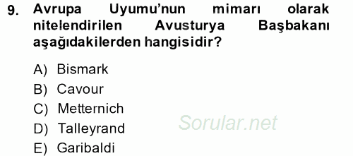 Siyasi Tarih 1 2013 - 2014 Tek Ders Sınavı 9.Soru