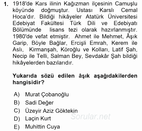 Halk Hikayeleri 2016 - 2017 Ara Sınavı 1.Soru