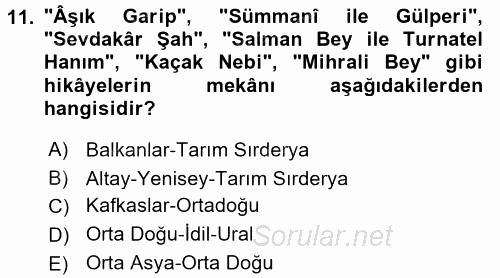 Halk Hikayeleri 2016 - 2017 Ara Sınavı 11.Soru