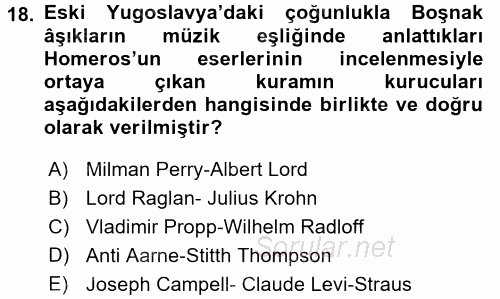 Halk Hikayeleri 2016 - 2017 Ara Sınavı 18.Soru