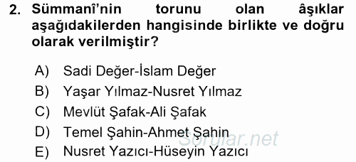 Halk Hikayeleri 2016 - 2017 Ara Sınavı 2.Soru