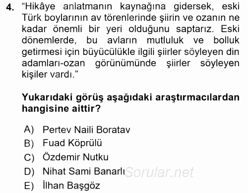 Halk Hikayeleri 2016 - 2017 Ara Sınavı 4.Soru