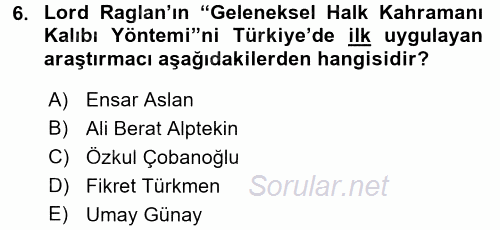 Halk Hikayeleri 2016 - 2017 Ara Sınavı 6.Soru