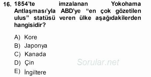 Amerikan Dış Politikası 2013 - 2014 Tek Ders Sınavı 16.Soru