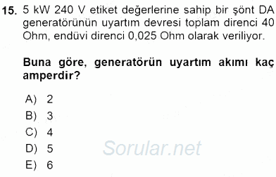 Elektrik Makinaları 2016 - 2017 Dönem Sonu Sınavı 15.Soru