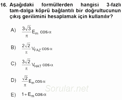 Elektrik Makinaları 2016 - 2017 Dönem Sonu Sınavı 16.Soru