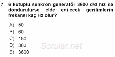 Elektrik Makinaları 2016 - 2017 Dönem Sonu Sınavı 7.Soru