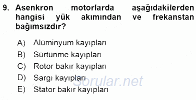Elektrik Makinaları 2016 - 2017 Dönem Sonu Sınavı 9.Soru