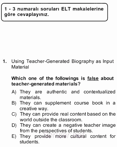 İleri Okuma Ve Yazma Becerileri 2 2013 - 2014 Ara Sınavı 1.Soru